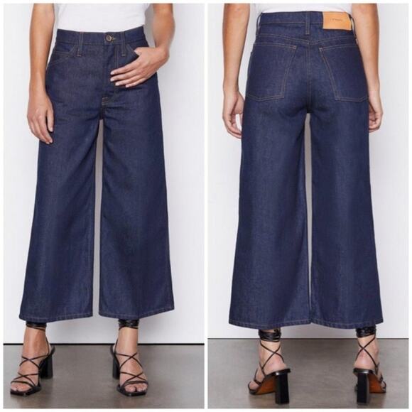 Frame Denim Denim - NWT Frame Le Italien Wide Leg Crop Jeans 24 blue dark rinse